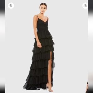 MAC DUGGAL Dress Size 12 Evening Maxi  Gown Black Ruffle Tiered NEW Sleeveless